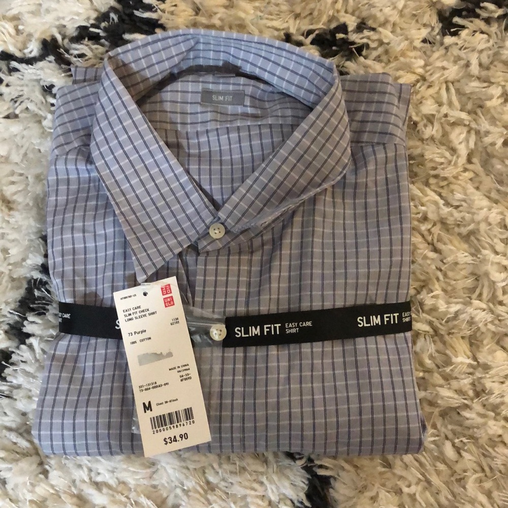 Uniqlo slim fit long sleeve shirt purple 100% cotton chest 38-41 inch